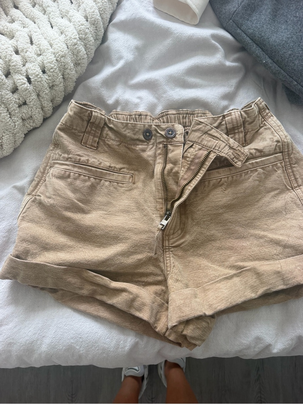 Free People High-Waist Tan Khaki Shorts